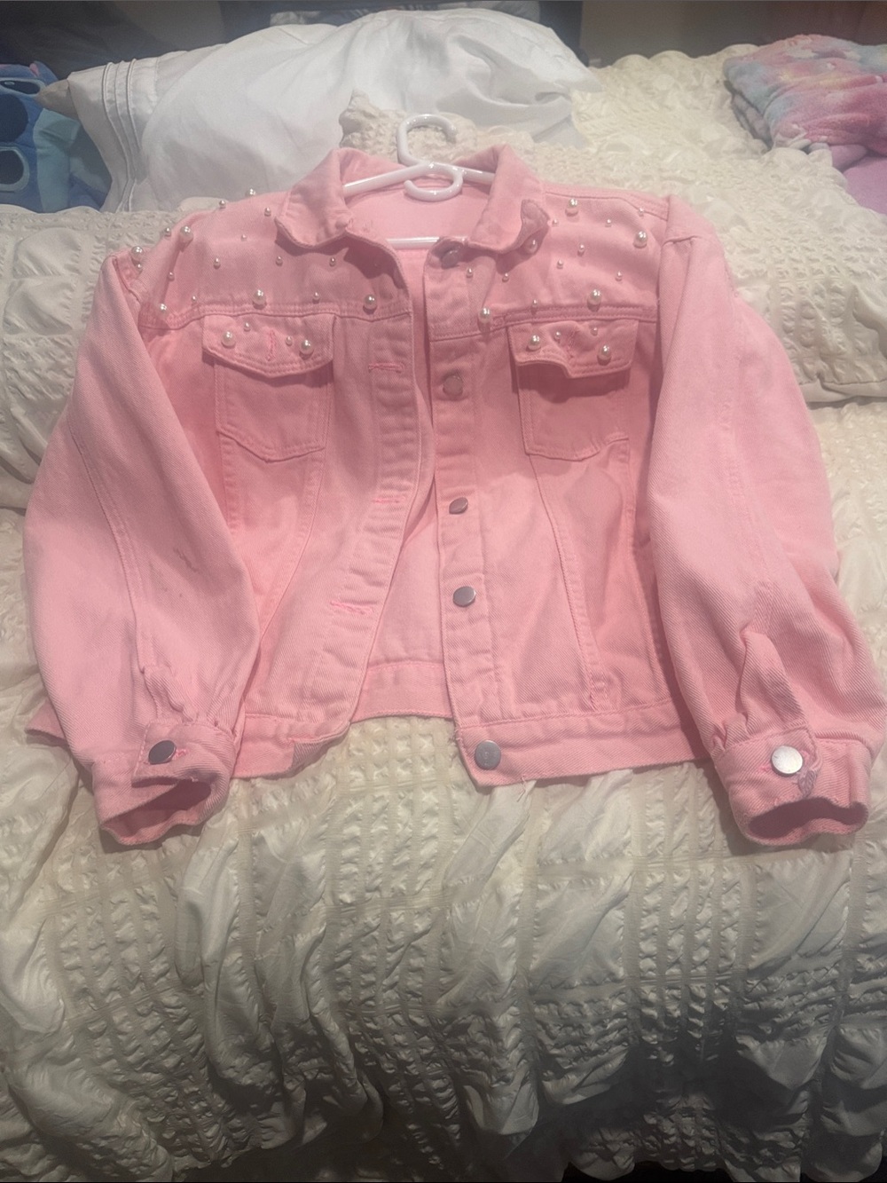 Embellished Pink Denim Jean Jacket for Women